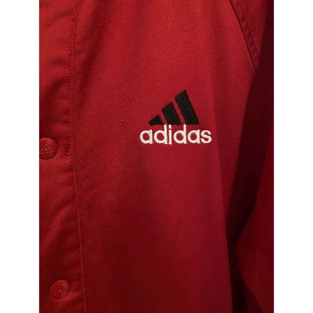 Adidas Men's Sz Large Track Jacket Logo Red Maroon Button Up‎ Pockets VTG